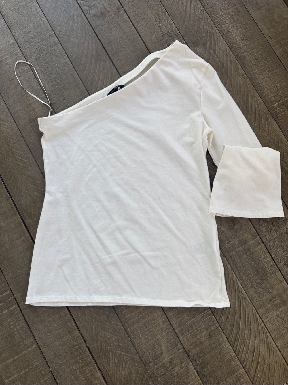 Banana Republic White One-Shoulder Long Sleeve Top